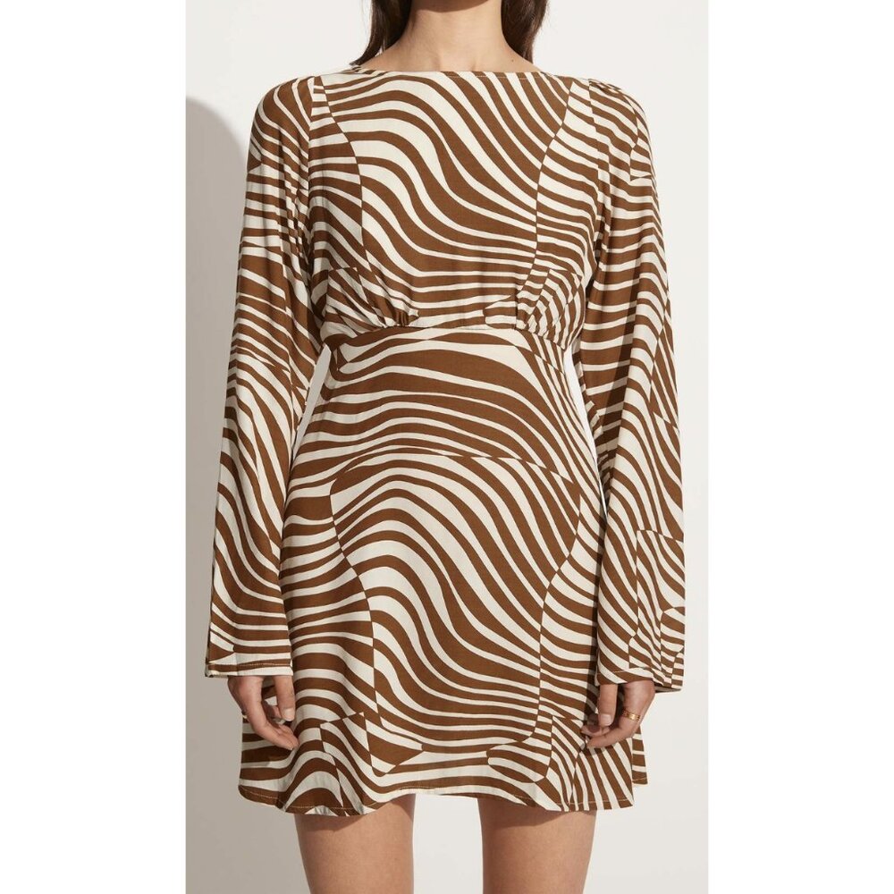 Faithfull the Brand Brown and Cream Swirl Mini Dress